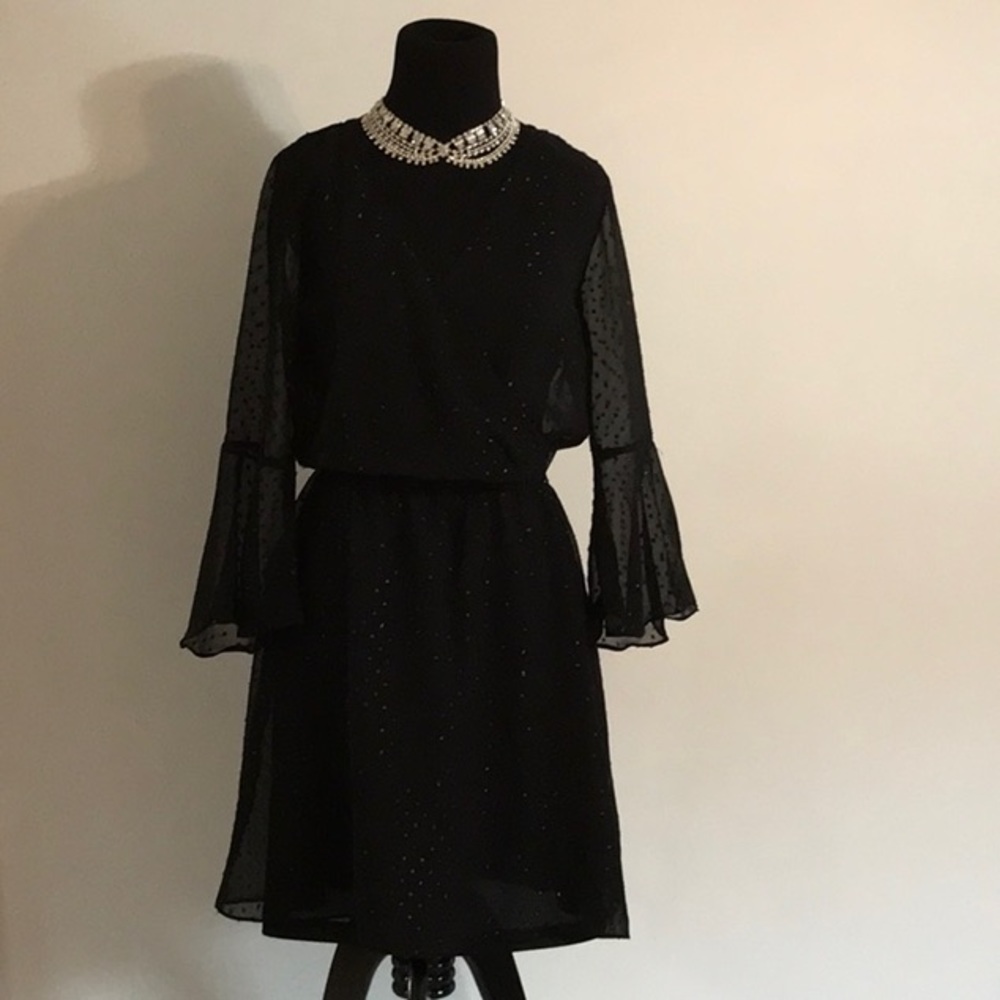 H&M black polka dot shear baby doll dress top